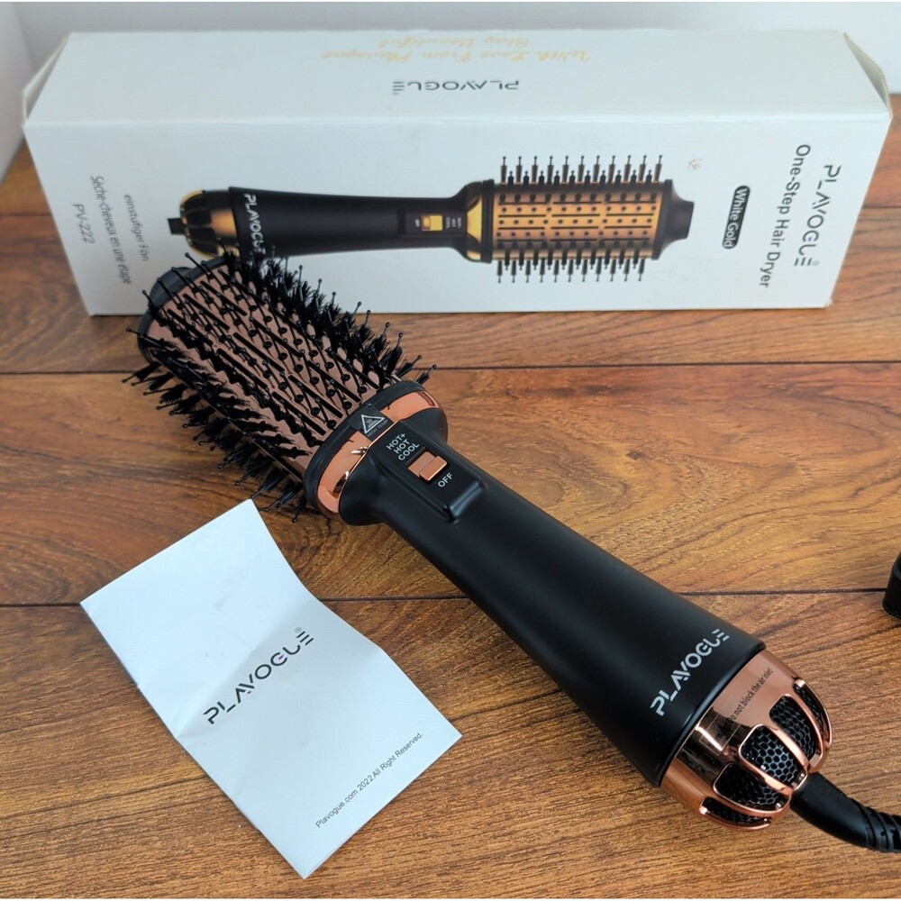Plavogue Hair Dryer Brush PV-222 White Gold One Step Dual Voltage Black